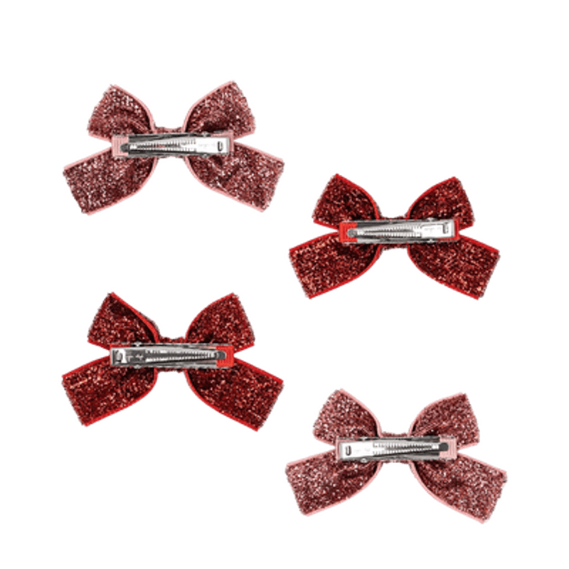 Micki Bow Hair Clips 4-pk - Glitter hårsløyfe