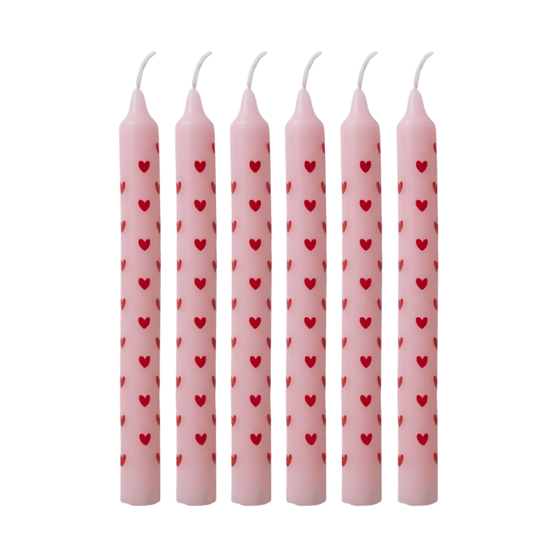 Små stearinlys – Soft Pink med hjerteprint