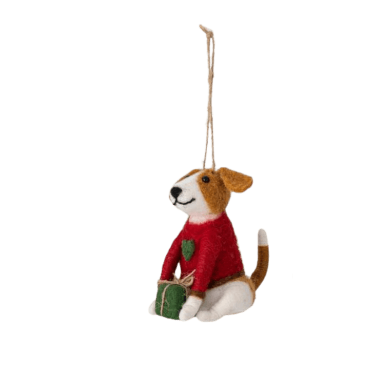 Julehund i ull - sittende hund