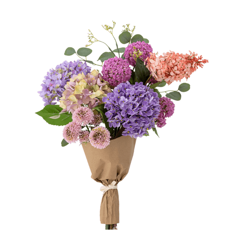 Blomsterbukett Edge – lilla kunstige blomster
