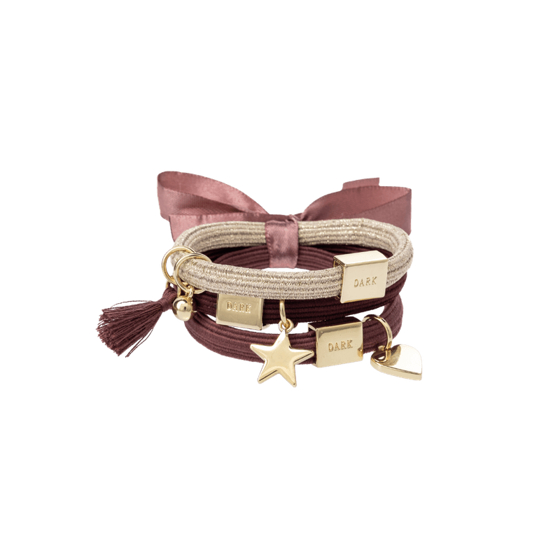 HAIR TIES 3 PK CHARM - Maroons w/ gold