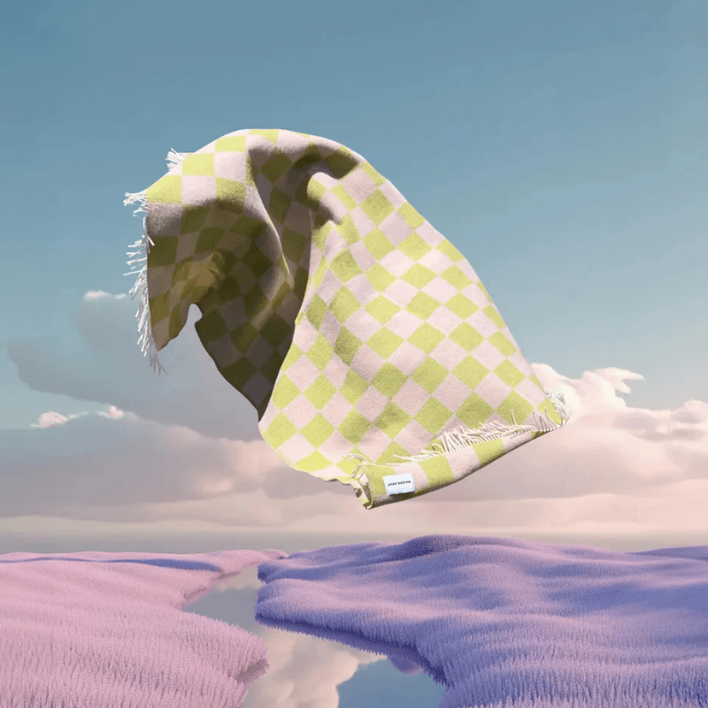 Sjakkbrett ullpledd - Kiwi / Rosa