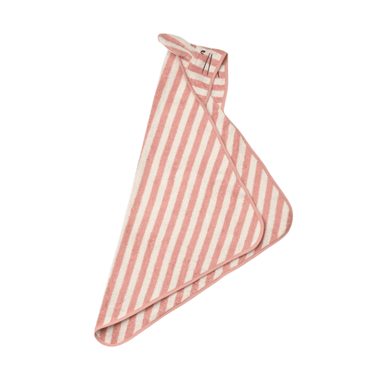 Albert Håndkle med hette -  Coral blush / creme de la creme stripe